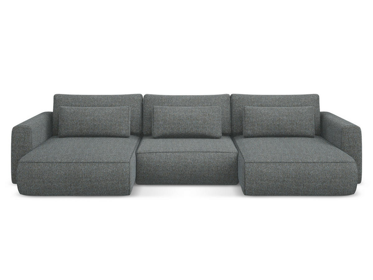 WOHNLANDSCHAFT Strukturstoff Stoff Grau - Dunkelgrau/Schwarz, Kunststoff/Textil (340/82/149cm) - Makamii
