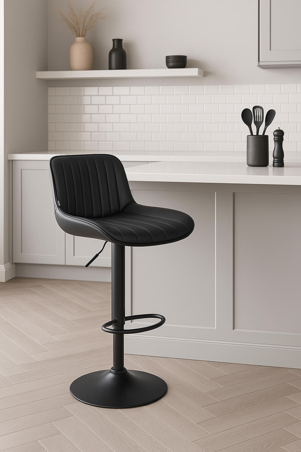 BARHOCKER Lento Gestell schwarz Kunstleder Schwarz - Schwarz, Kunststoff/Metall (50/108/50cm) - TPFLiving