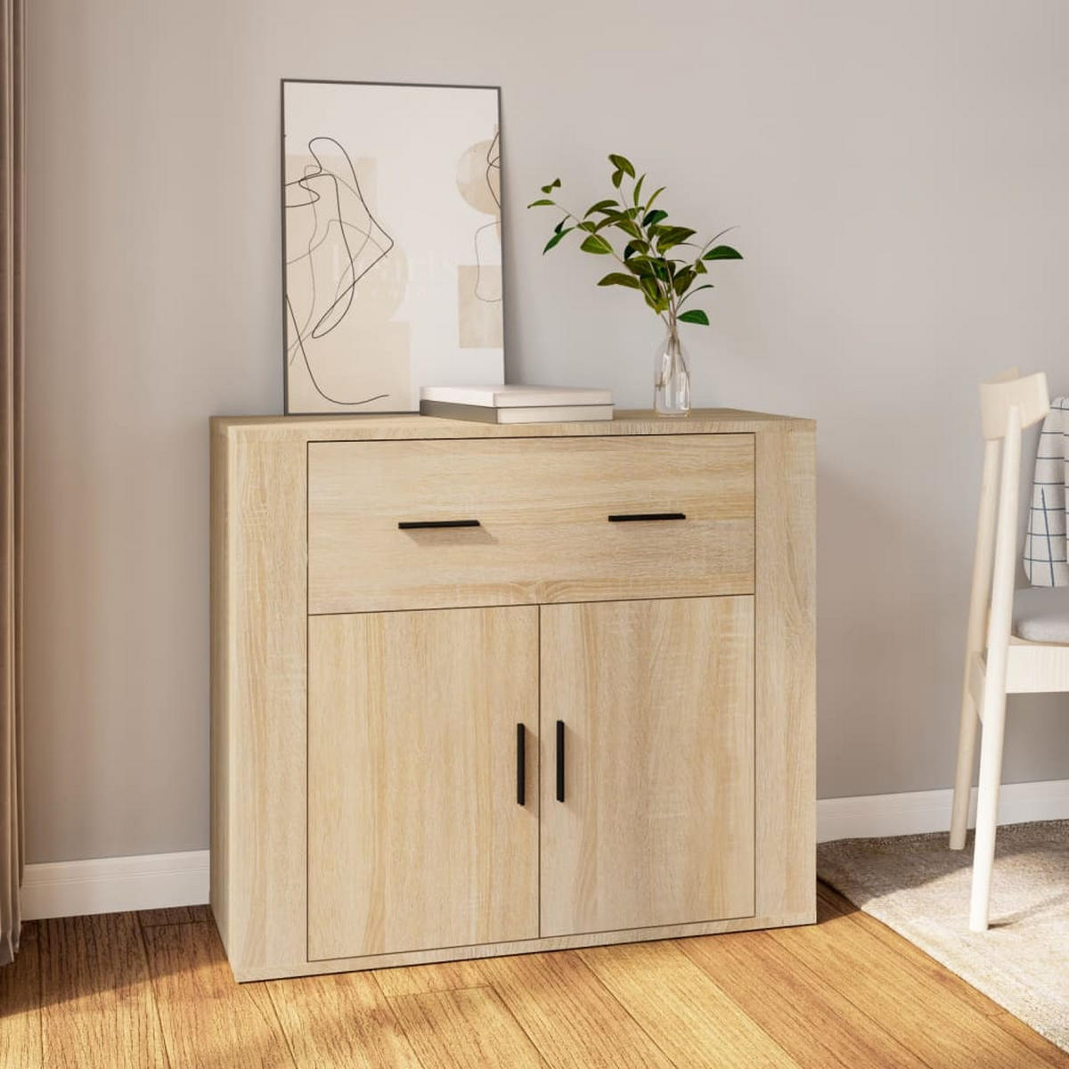 SIDEBOARD Sonoma-Eiche 80x33x70 cm Holzwerkstoff - Beige, Holzwerkstoff (80/70/33cm) - furnicato