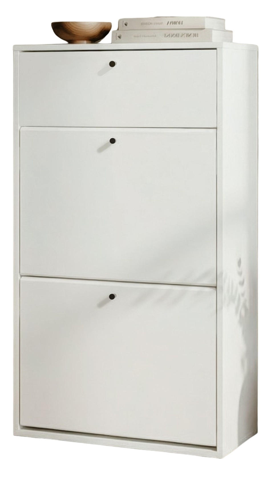 SCHUHKIPPER weiß 58 x 111 cm, Schuhkommode mit Klappen und Schubkasten - Schwarz/Weiß, Holzwerkstoff/Kunststoff (58/111/25cm) - Furn.Design
