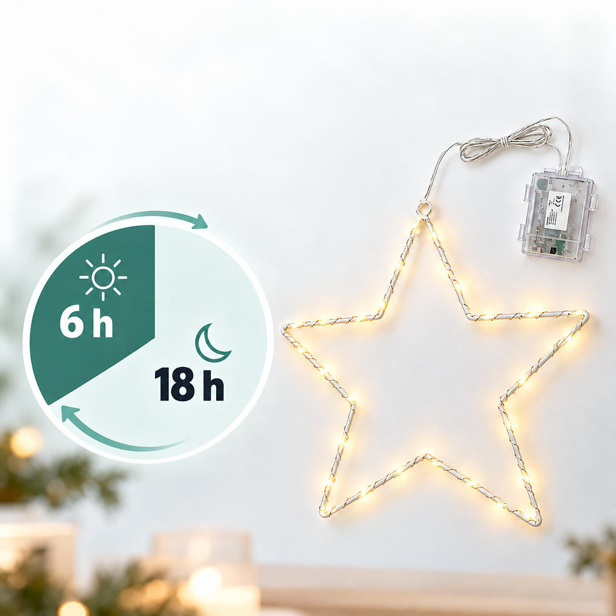 ZVEZDA Bela LED 2-delni-set 30 cm toplo bela - bela, kovina/umetna masa (29/30/2cm) - Relaxdays