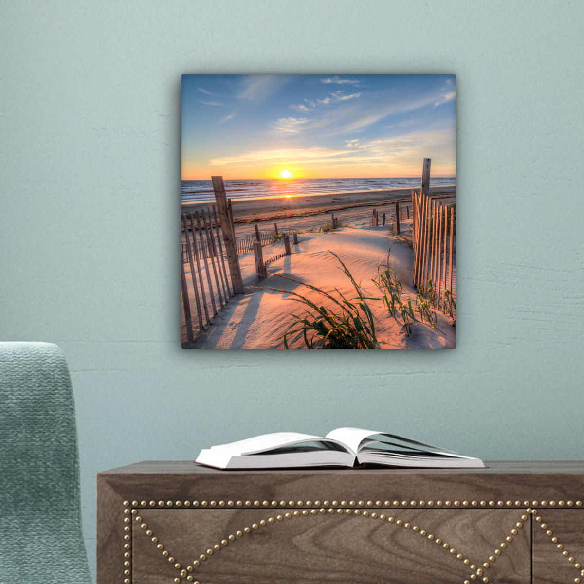 LEINWANDBILD Strand - Meer - Düne - Sonnenuntergang - Landschaft 20x20 cm - Beige, Textil (20/20cm) - MuchoWow