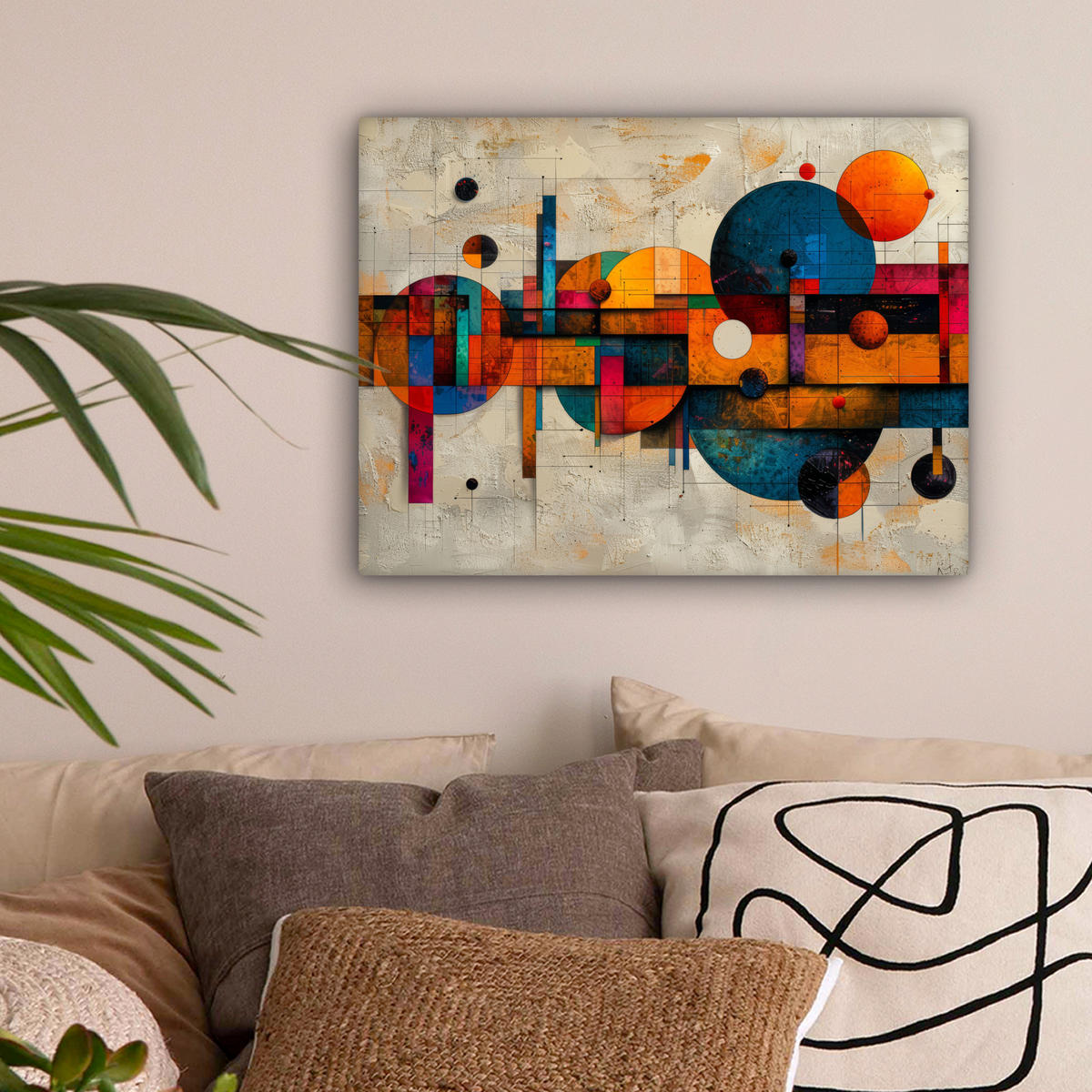LEINWANDBILD - Vintage - Moderne Kunst - Orange - Geometrische Formen - 40x30 - Wanddeko - Multicolor, Textil (40/30cm) - MuchoWow