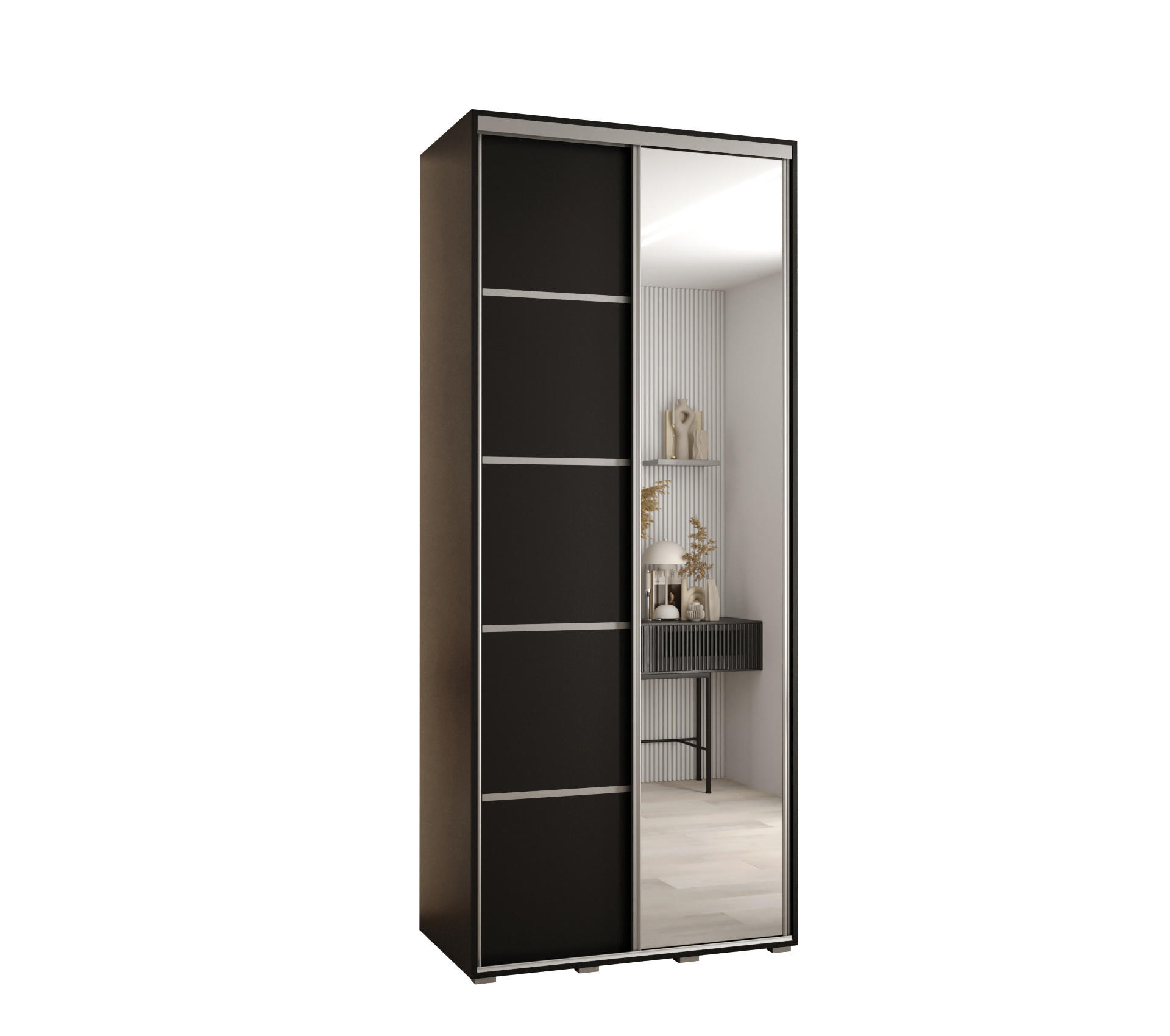 Abiks Möbel Schwebetürenschrank Schwarz, Schwarz, Silber 120x235x45 cm