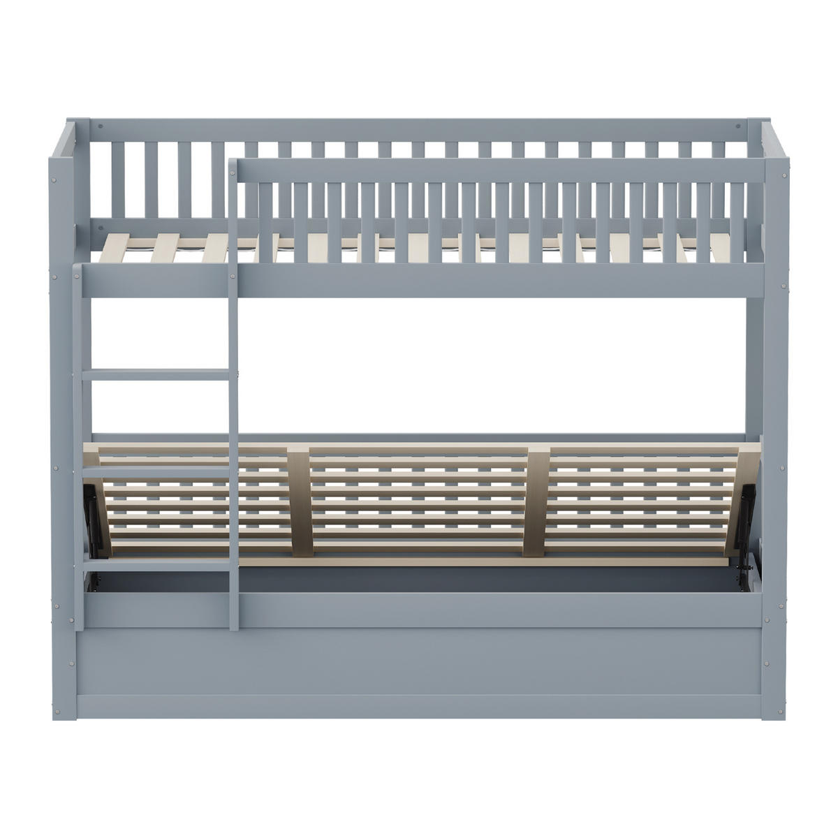 ETAGENBETT 90x200 Grau Massivholz Hydraulik Stauraum - Grau, Holz (90/200cm) - FLIEKS
