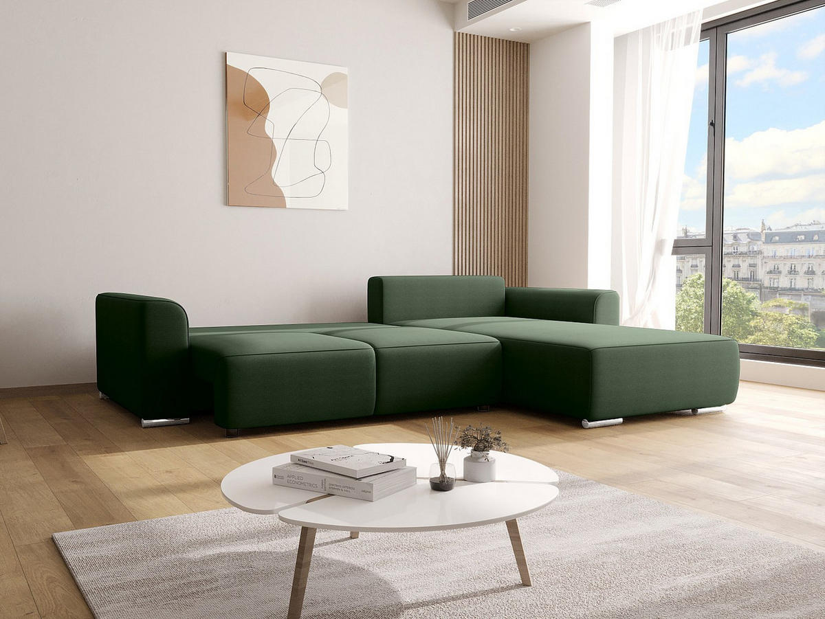 ECKSOFA mit Schlaffunktion - Ecke wechselbar - Stoff - Tannengrün MELTANA - Grün, Textil (293/195cm) - Vente-Unique