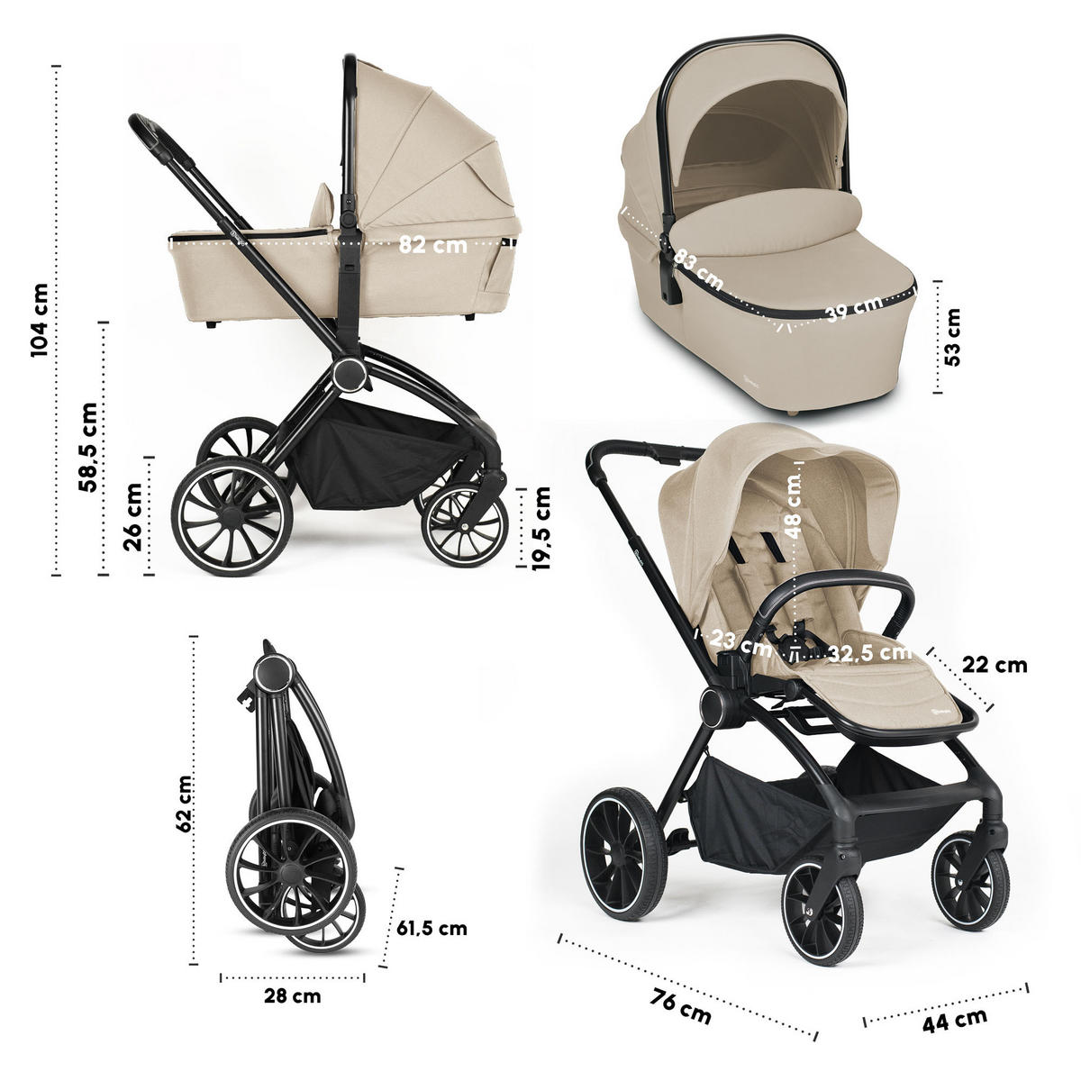 KOMBIKINDERWAGEN Harmony 3in1, beige - Beige, Metall (59/97cm) - BabyGo