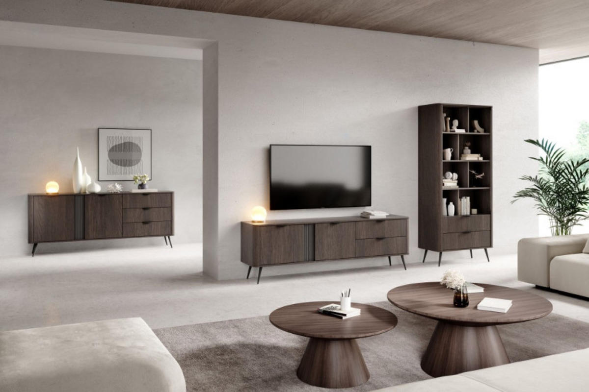 TV-SCHRANK Weiß ERIS Geriffelt Auf Hohen Beinen 195 cm - Braun, Holzwerkstoff (195.2/61.2/38cm) - Sepro Meble