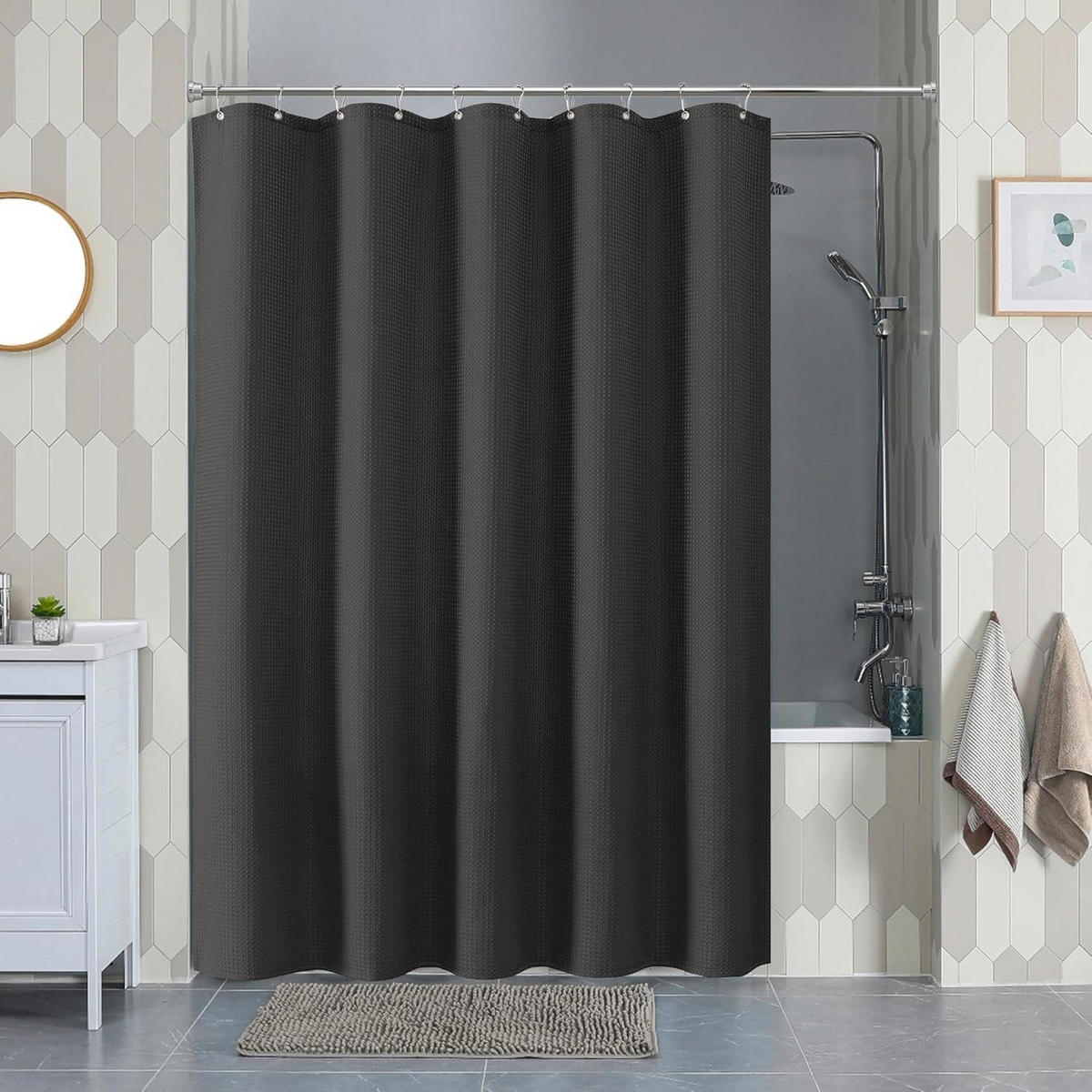 DUSCHVORHANG Waffelstoff Schwarz 152 x 182 cm - Schwarz, Textil (152/182cm)