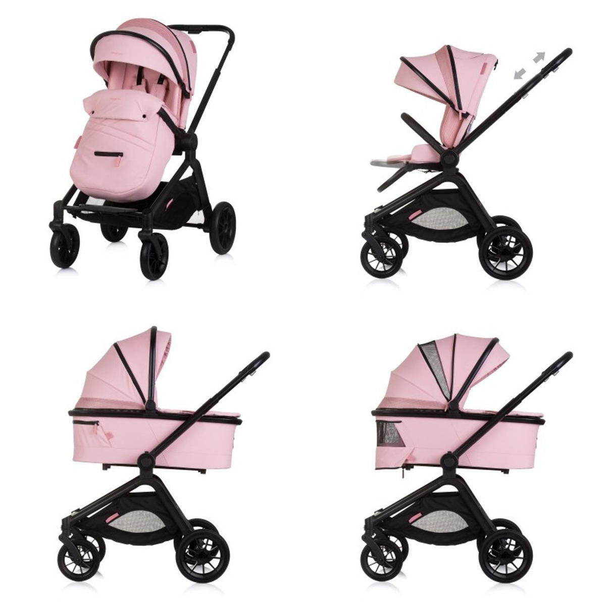 KOMBIKINDERWAGEN Magnum 3 in 1 rosa Aluminium, i-Size, 5-Punkt-Gurt, 3-Punkt-Gurt, Babywanne, Babyschale - Rosa, Metall (96/59/104cm) - Chipolino