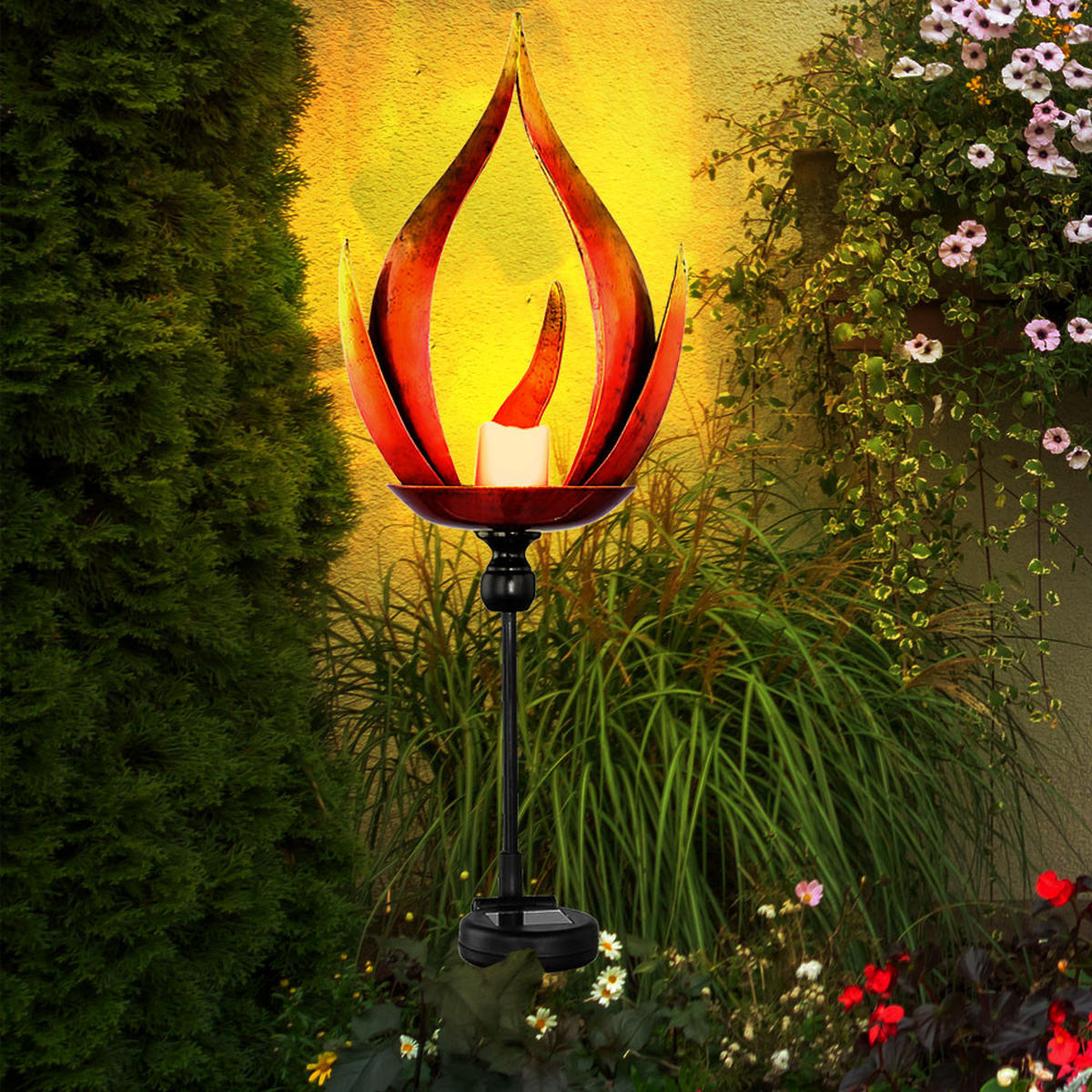 LED AUSSENLEUCHTE Metall Schwarz Feuereffekt 2er Set - Schwarz, Metall (18/18/93cm) - Globo Lighting