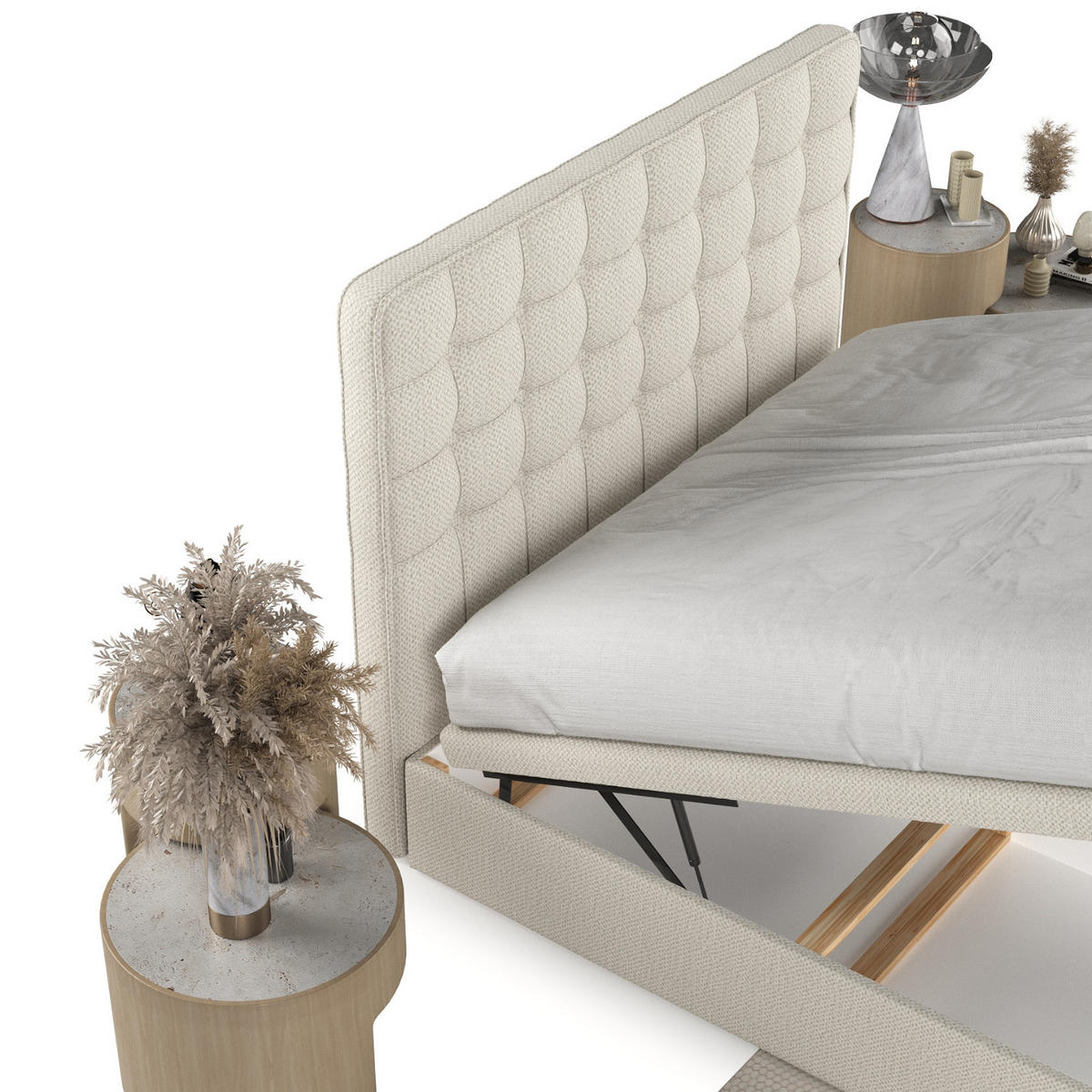 POLSTERBETT Celestia mit Stauraum 120/200 cm Hellbeige im Alta Stoff - Sandfarben/Schwarz, Holz/Holzwerkstoff (120/200cm) - AltaBeds