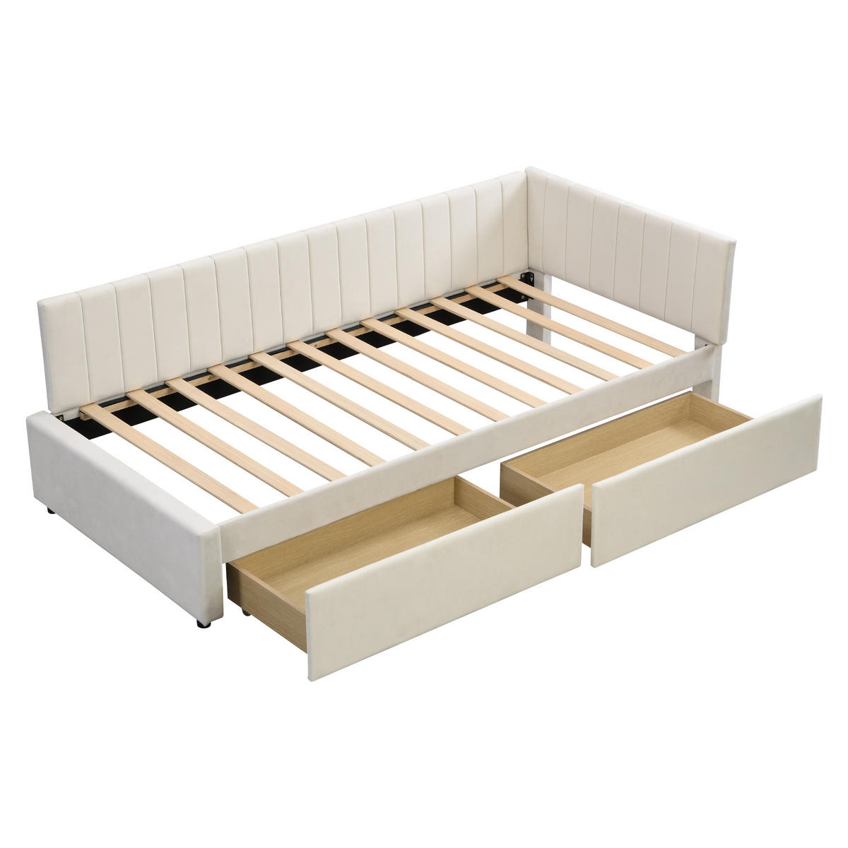 MULTIFUNKTIONSBETT 90/200 Beige mit Stauraum und Lattenrost aus Samt - Beige, Leder - OKWISH