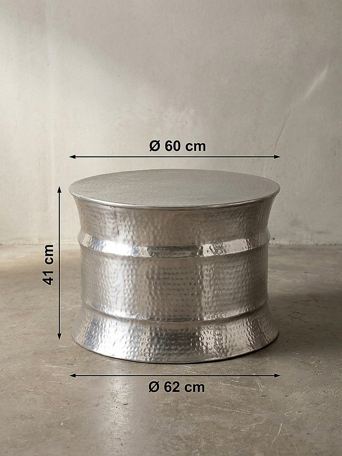 COUCHTISCH orientalisch rund Aluminium Hammerschlag-Look handgefertigt, Silber 62 x 62 x 41 cm - Silberfarben, Metall (62/62/41cm) - KADIMA DESIGN