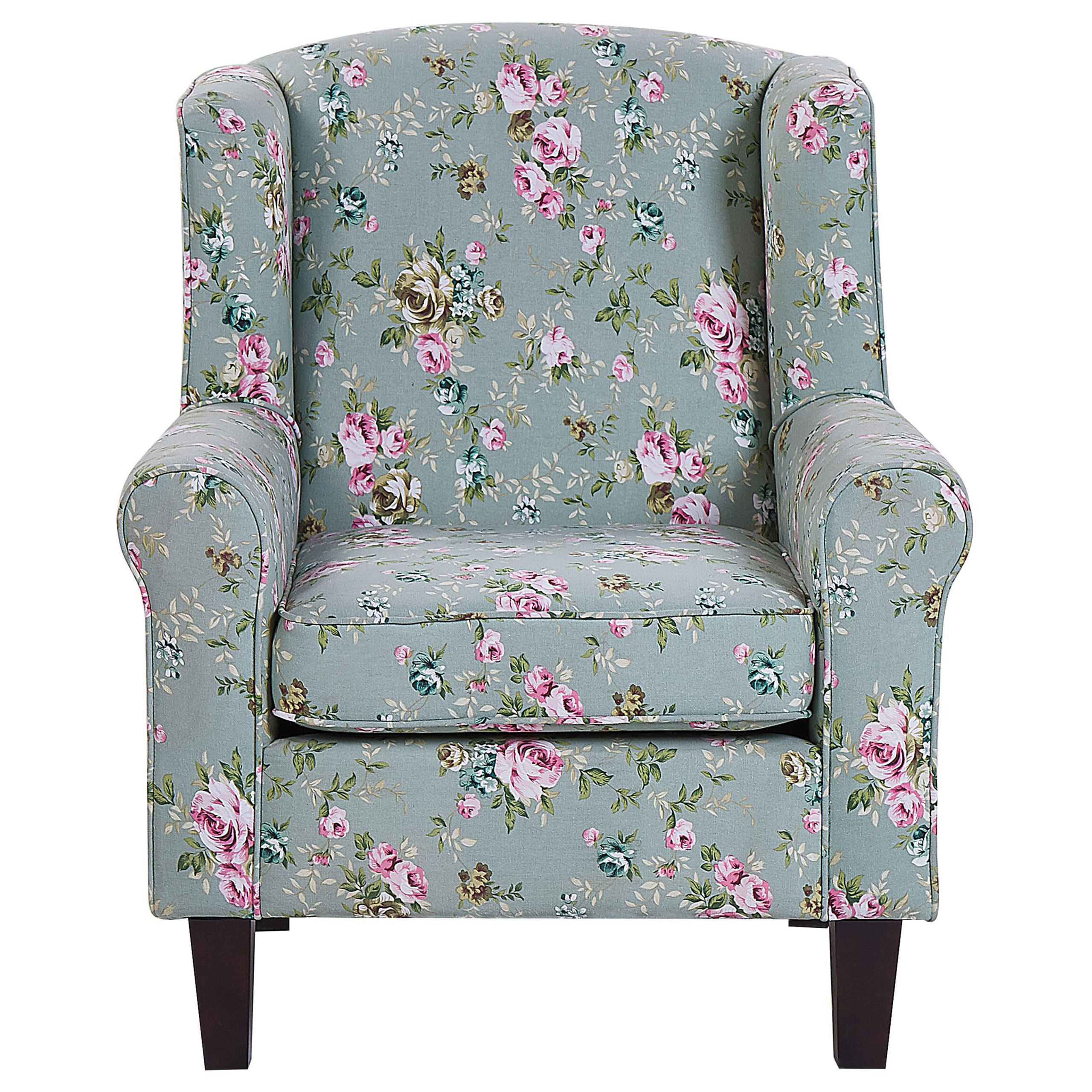 SESSEL Polsterbezug grün Blumenmuster plus Hocker Hamar - Multicolor/Grün, Textil (77/95/78cm) - Beliani