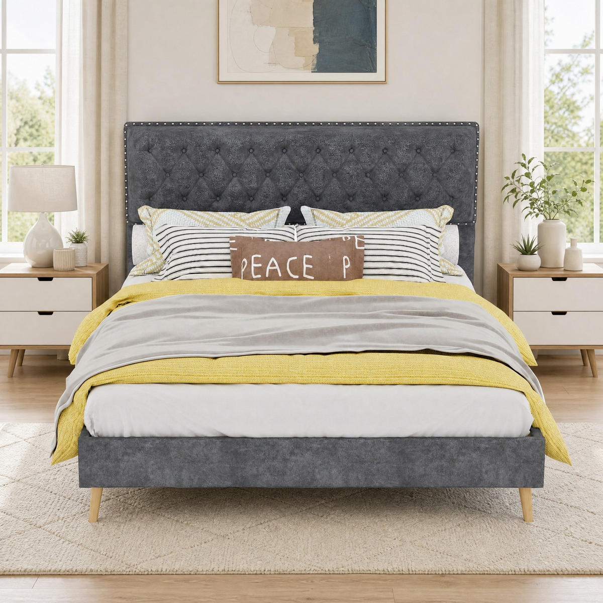 POLSTERBETT 140/200 mit Stauraum und weichem Kopfteil in Grau - Grau, Holzwerkstoff/Textil (140/200cm) - EVRYAE