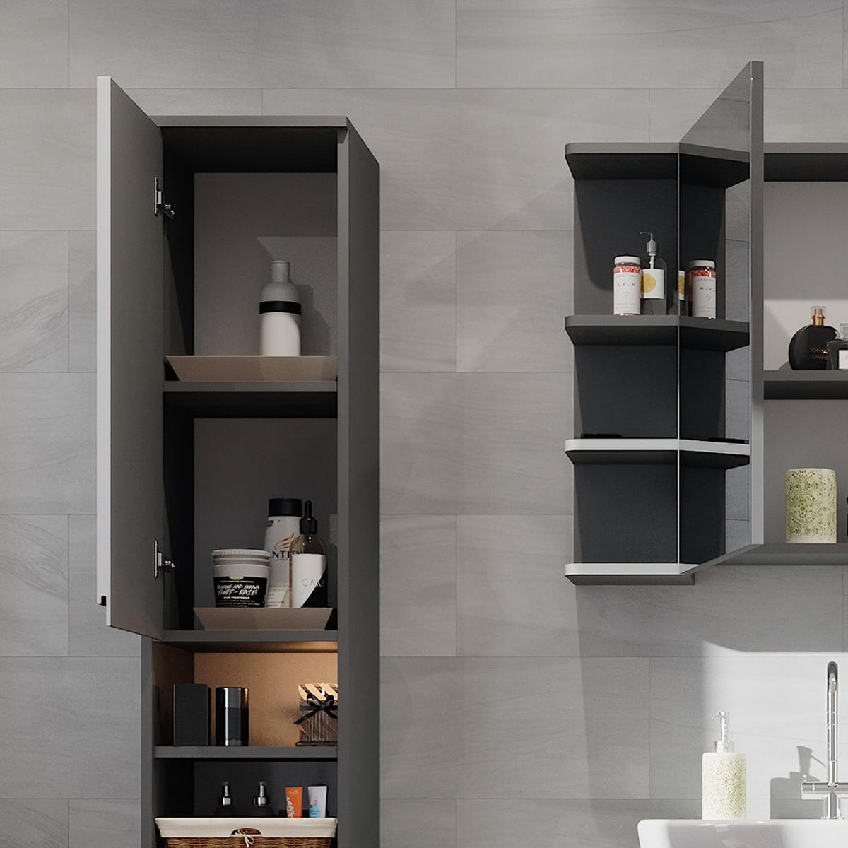 BADSCHRANK J-Shape Weiß 30 x 190 cm - Weiß, Holzwerkstoff (30/190/30cm) - Vicco