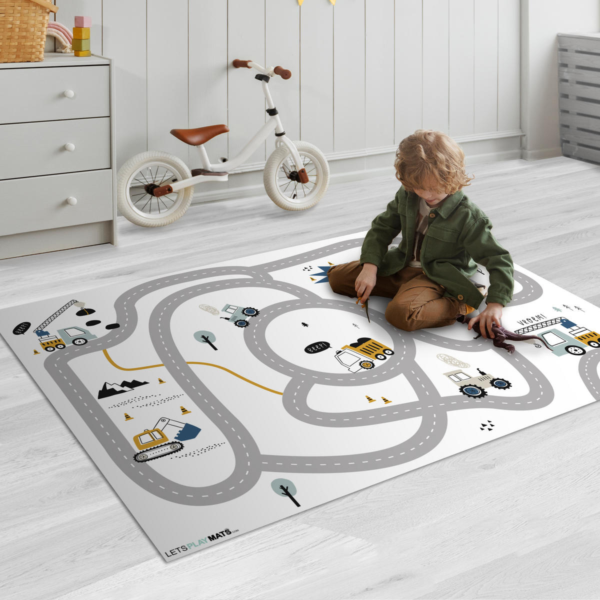 KINDERTEPPICH Baustelle - Bagger - Auto - Regenbogen - Design 135x90 cm - Multicolor, Kunststoff (135/90cm) - MuchoWow