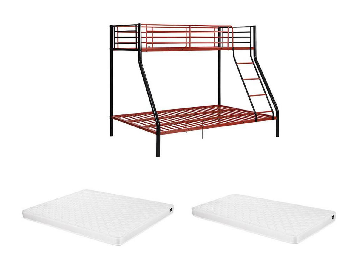 ETAGENBETT - 90 & 140 x 190 cm - Stahl - Schwarz & Rot + Matratze - ELEVATIO IV - Rot/Schwarz, Metall - Vente-Unique