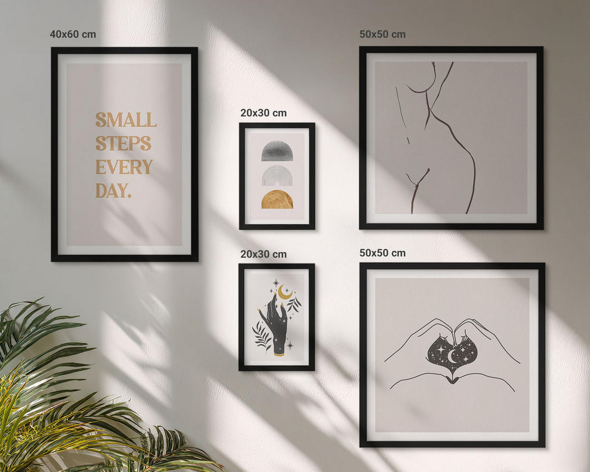 WANDBILDER 5er-Set - 50x50 cm & 20x30 cm & 40x60 cm Schwarzer Rahmen - Abstrakte Blumen aus Marmor - Schwarz, Kunststoff (40/60cm) - ArtPrintCave