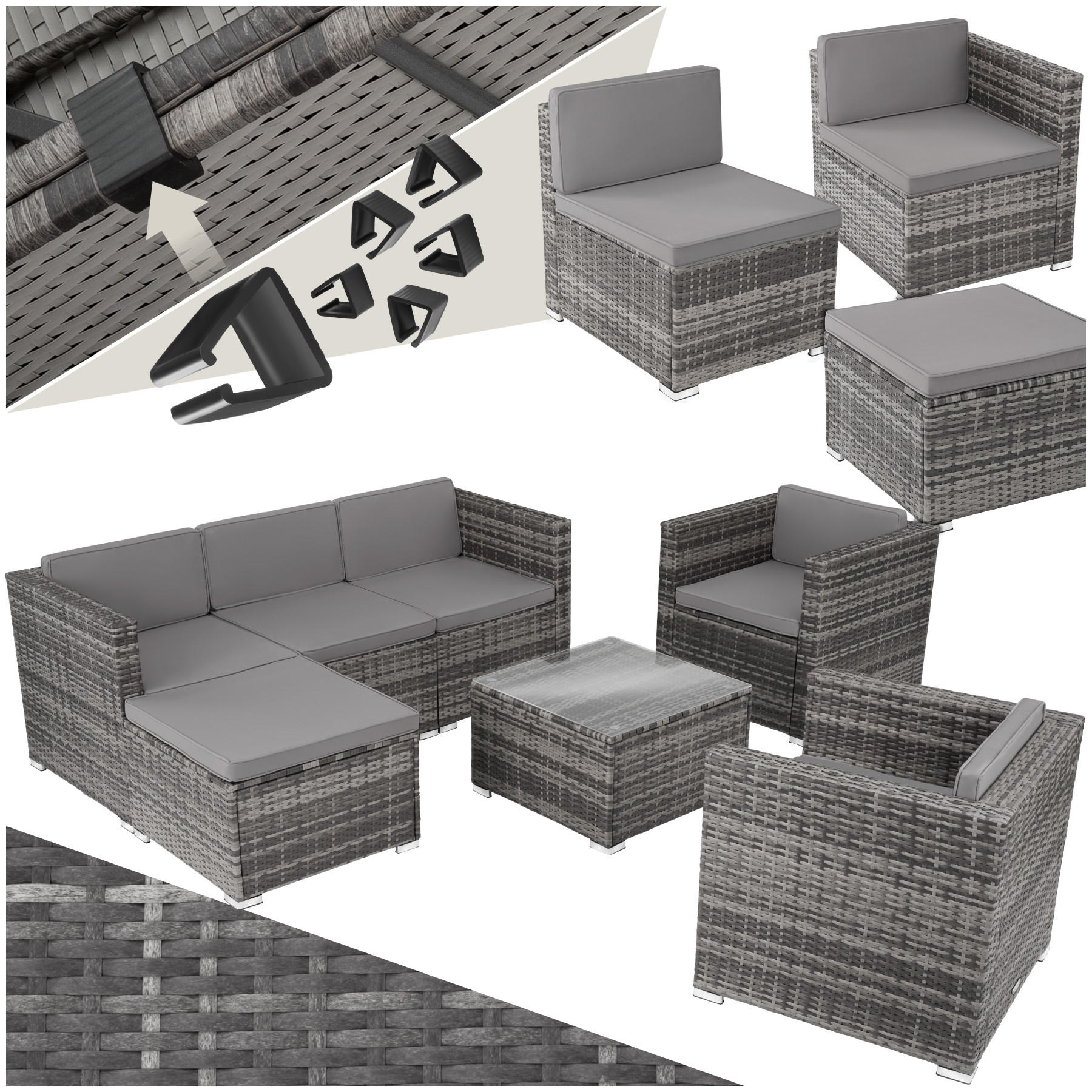 RATTANLOUNGE Lignano,variabel aufstellbar,grau - Grau, Kunststoff - tectake