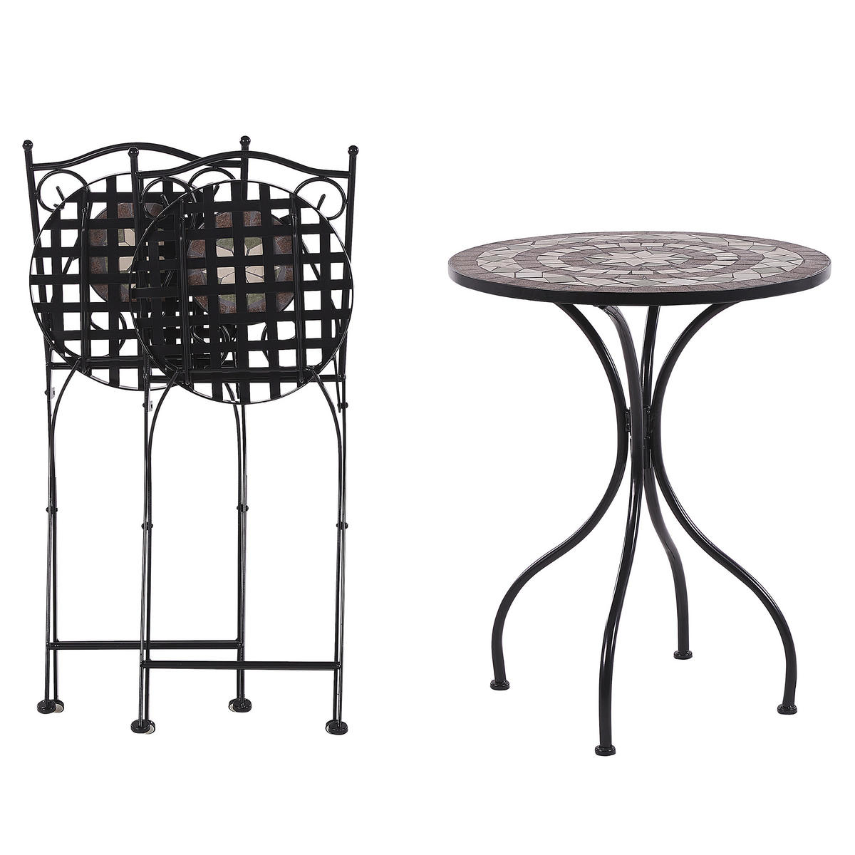 BALKONSET 2-Sitzer Eisen schwarz Mosaik zusammenklappbar Cariati - Schwarz, Metall - Beliani