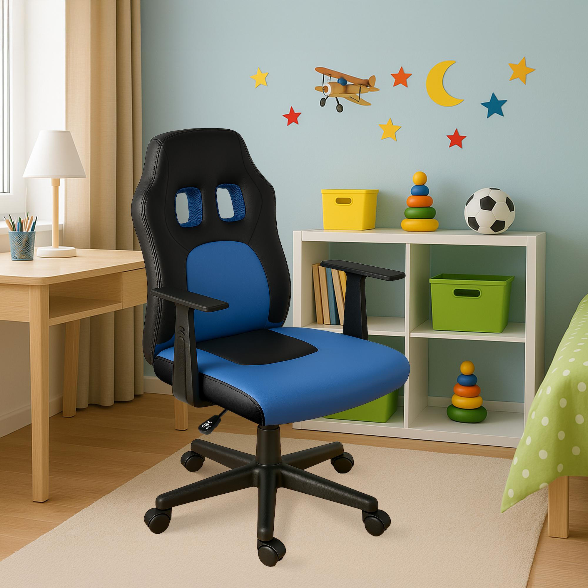 JUGENDDREHSTUHL Lederlook Schwarz/Blau - Blau/Schwarz, Kunststoff/Textil (56/83/59cm) - CLP