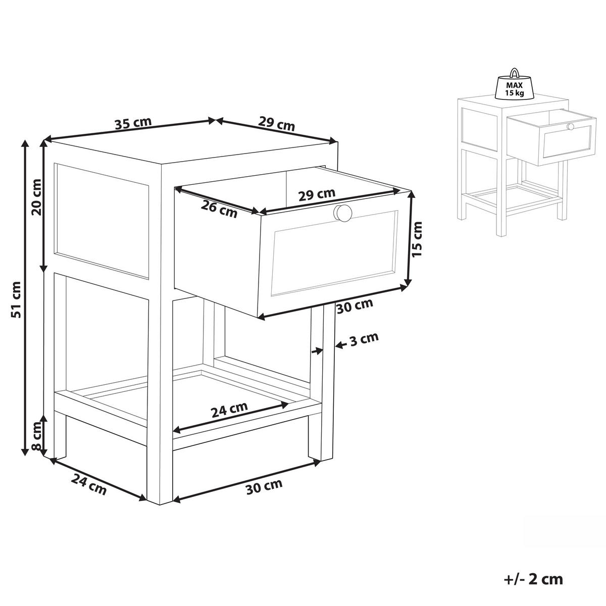NACHTTISCH Rattan heller Holzfarbton 1 Schublade 35/29 cm Esto - Hellbraun, Holz (35/51/29cm) - Beliani
