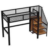 HOCHBETT 90/200 cm DE-01558, in Schwarz, mit Leiter, Aufbewahrungsregal und Kleiderschrank - Schwarz, Metall (90/200cm) - ComfortXL