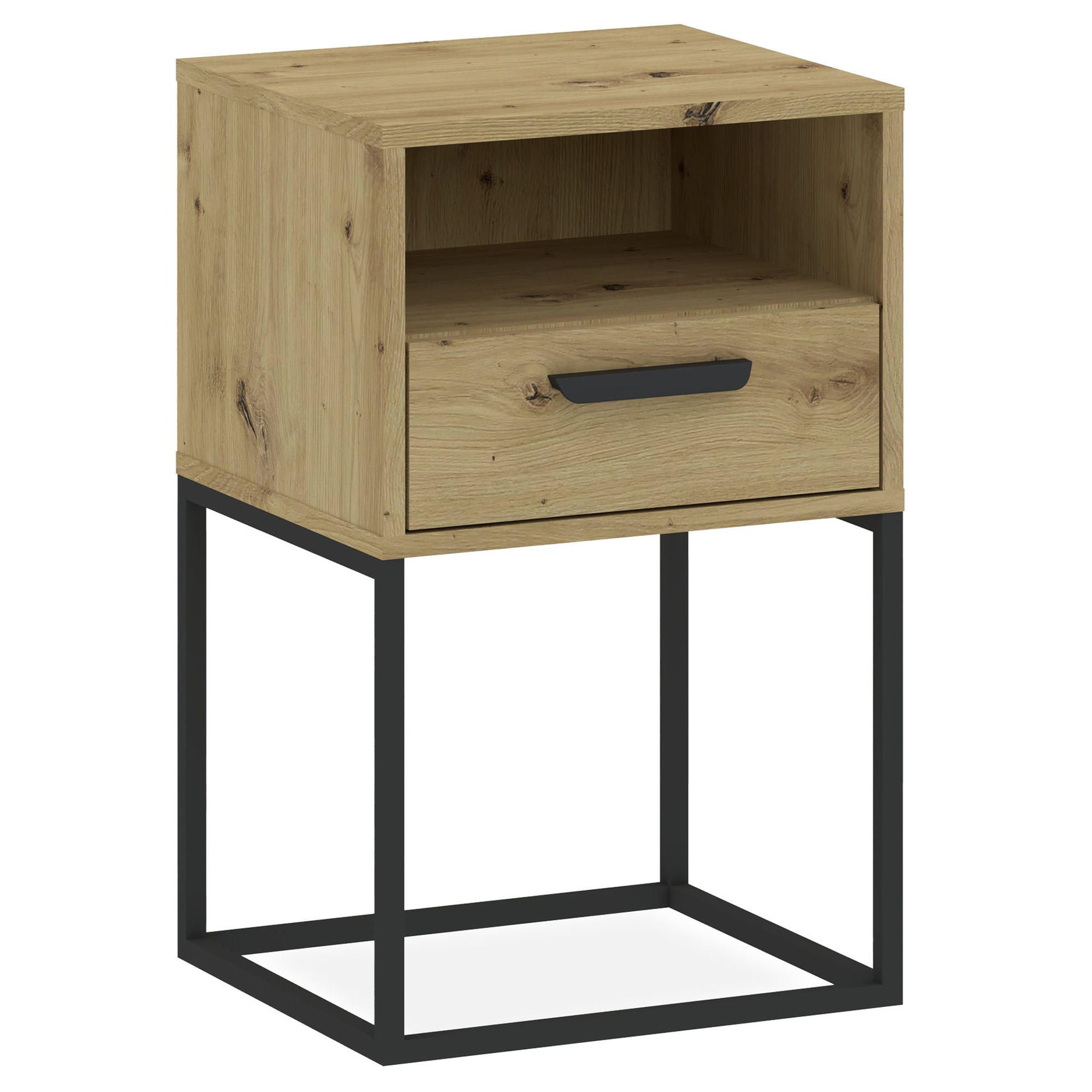 NACHTTISCH RECTUS Nachtschrank, Modern - Eichefarben/Schwarz, Holzwerkstoff (40/65/39cm) - KONSIMO®