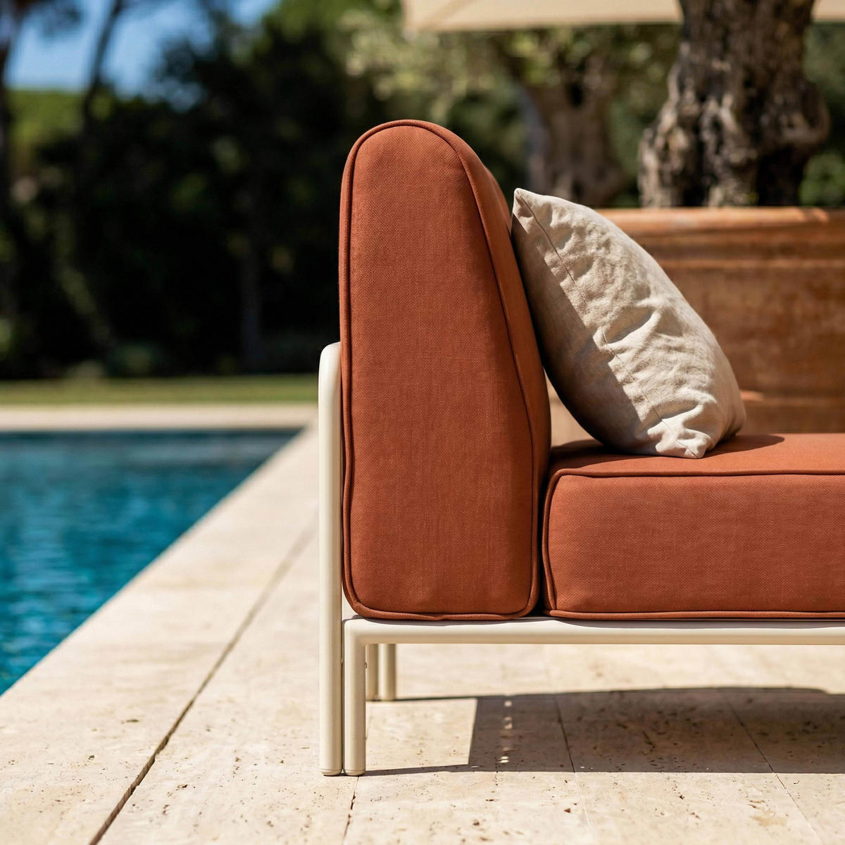 CHAISELONGUE, Terrakotta - Orange, Textil (72/78/153cm) - Oviala