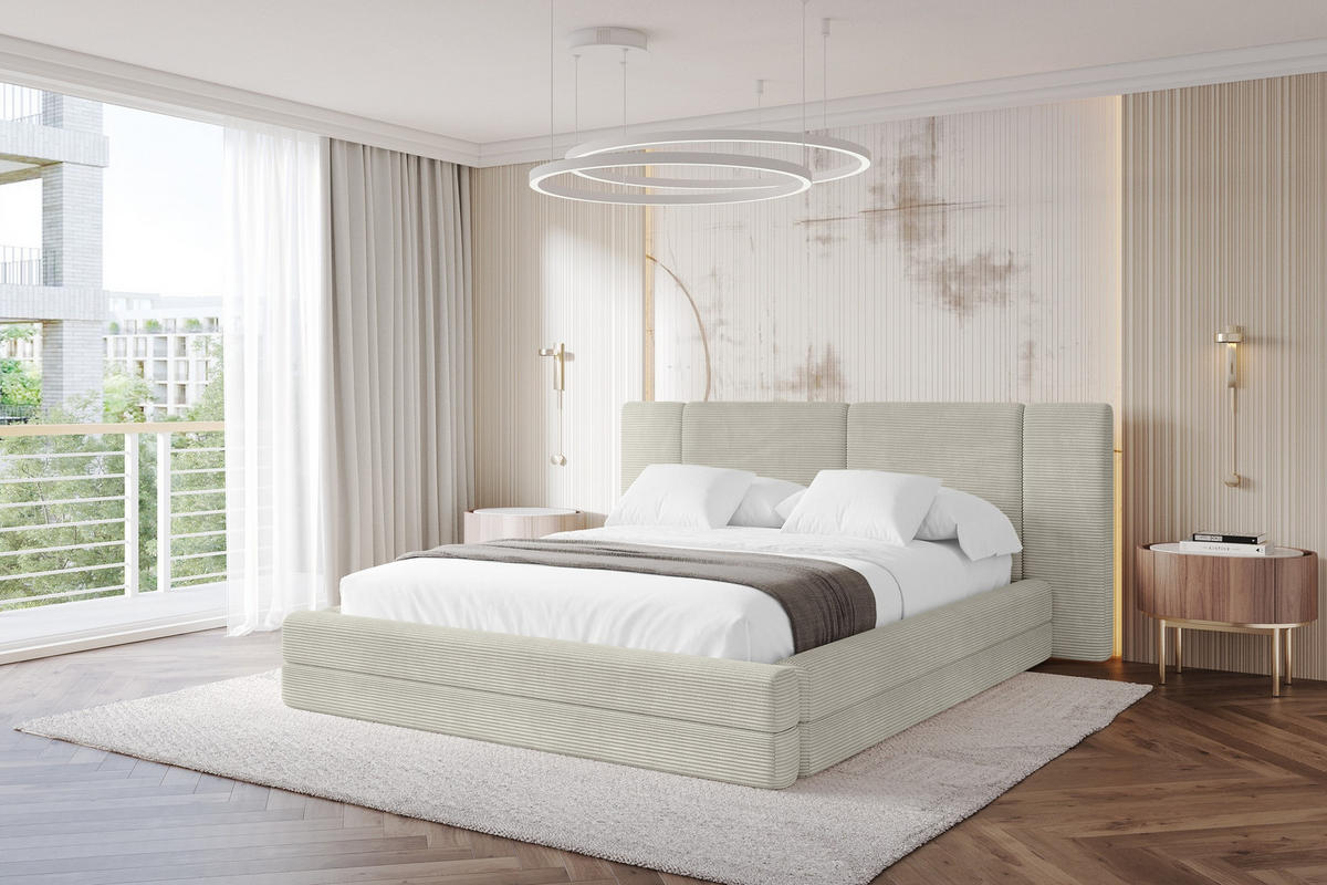 POLSTERBETT mit Bettkasten und Lattenrost, Boxbett ohne Matratze - TEVO 200x200 Creme - Sahara, Holzwerkstoff/Textil (200/200cm) - ALTDECOR