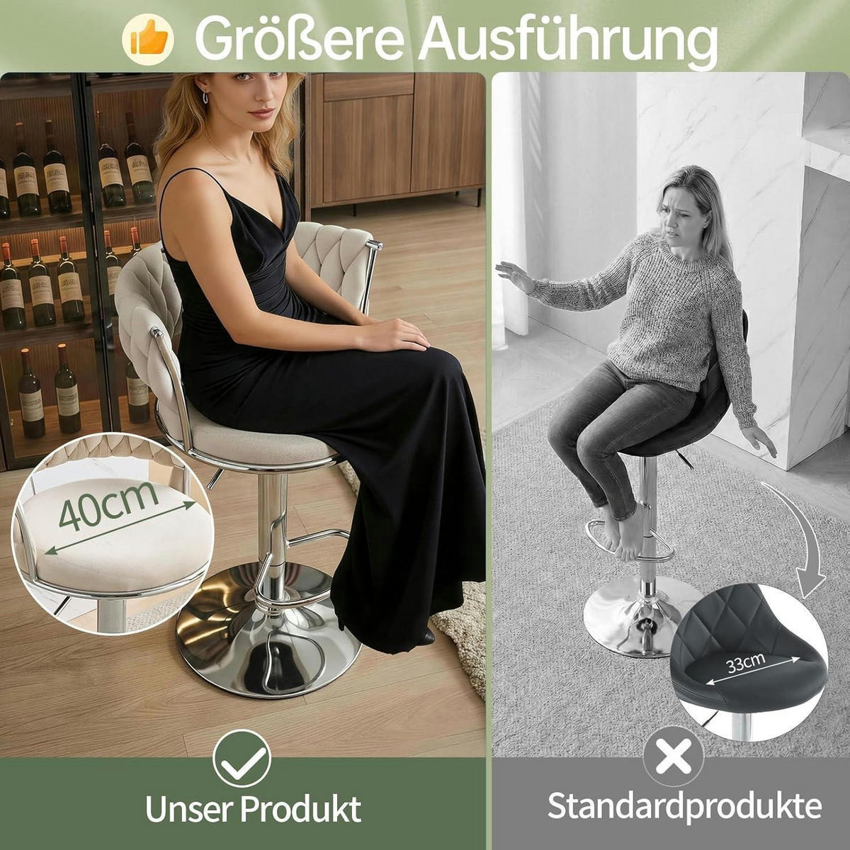 BARHOCKER 2er Set Samt Beigeweiß Höhenverstellbar - Weiß, Textil (48/78/51cm)