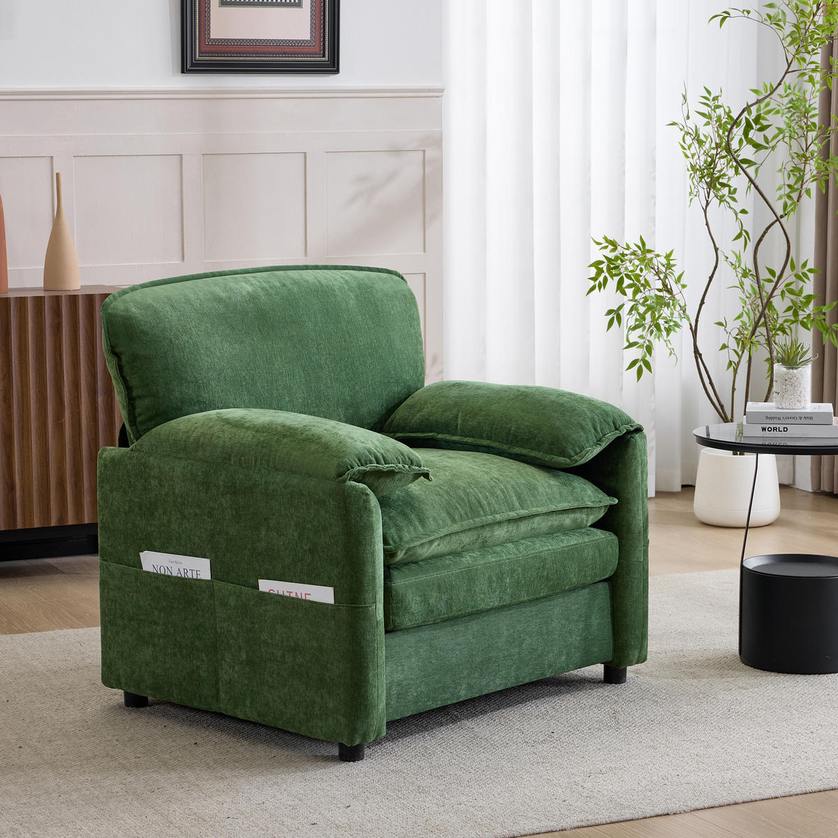 SOFA Chenille Dunkelgrün mit Doppeltaschen - Grün, Holzwerkstoff/Textil (96/90/92cm) - WISHDOR