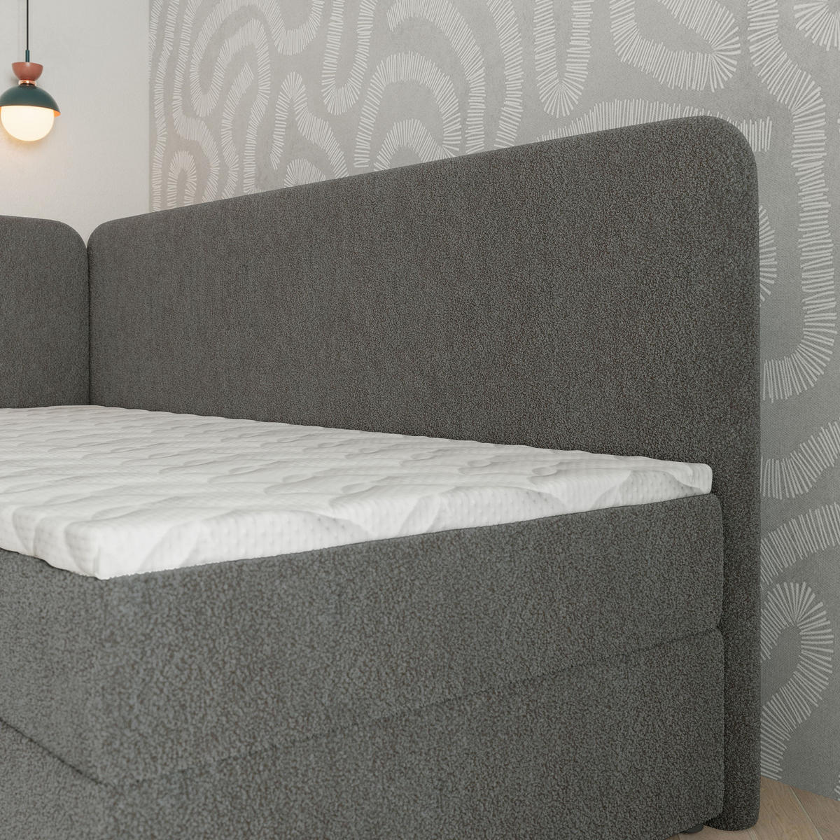 BOXBETT GINA 100x200 cm mit Matratze und Topper, H2+H3 - Grau - Grau, Holz (100/200cm) - MASSENO