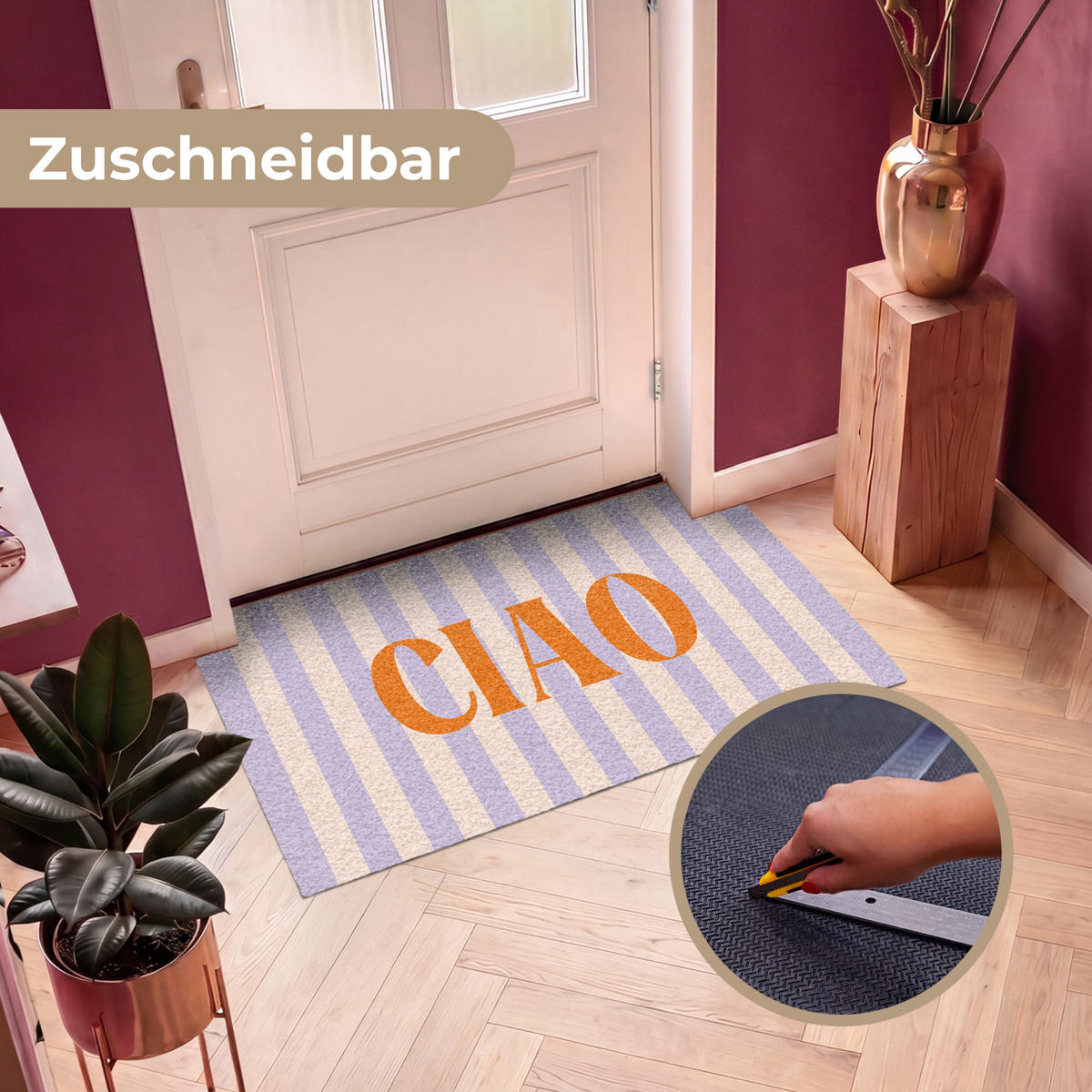 ROHOŽKA Ciao - Citát - Pastelové barvy - Pruhy 120x80 cm - šeříková, textil/umělá hmota (120/0.4cm) - MuchoWow