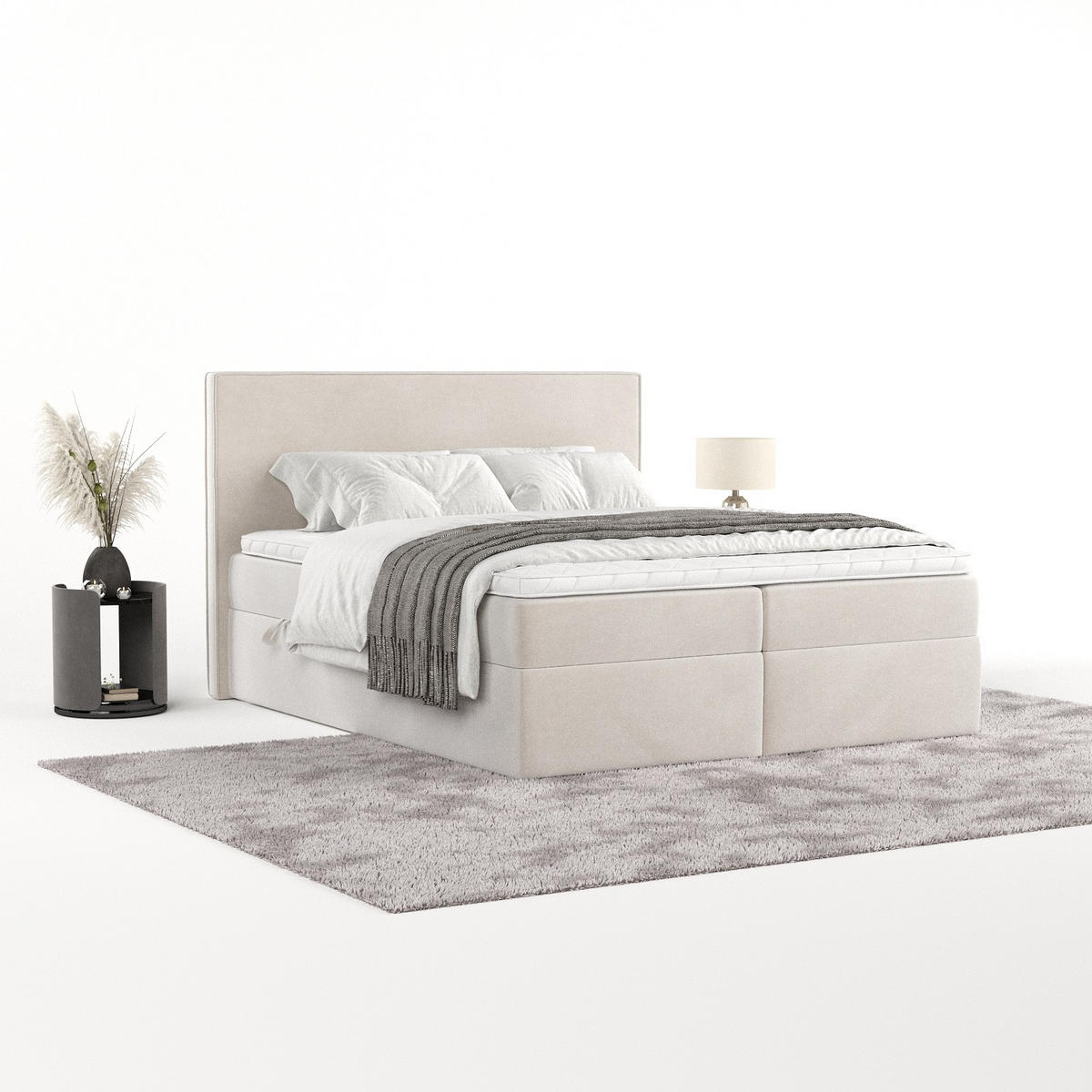 BOXBETT Nuvia 200/200 cm Creme im Paros Stoff - Creme/Schwarz, Holz/Holzwerkstoff (200/200cm) - AltaBeds