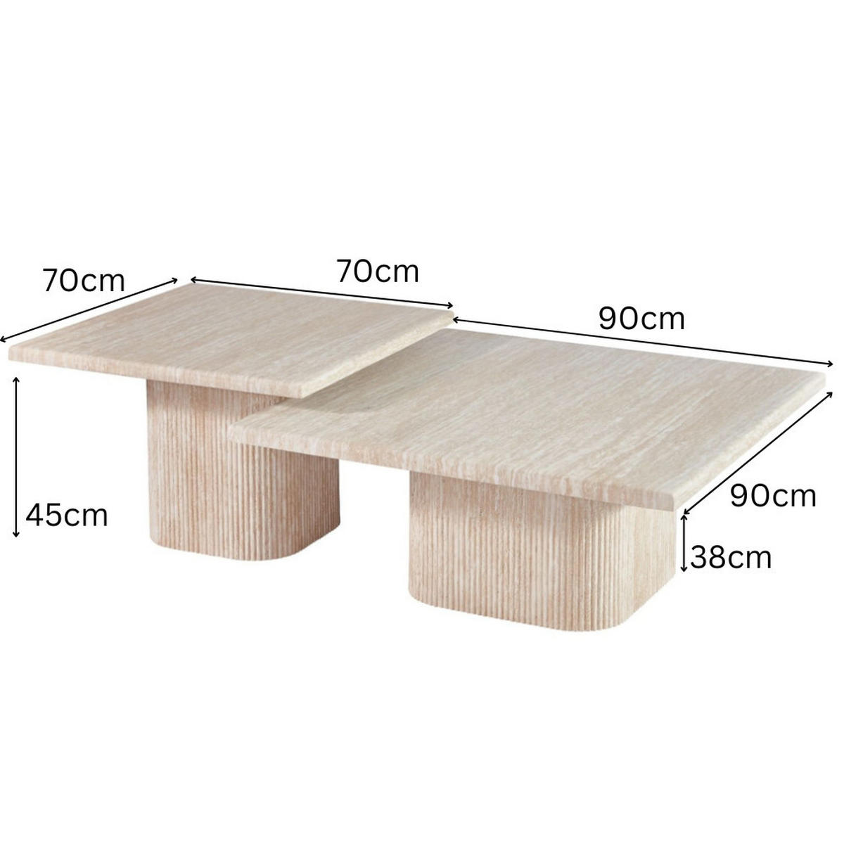 COUCHTISCH Set Alviano Beige Travertin Tischplatten - Beige, Keramik (90/90/38cm) - alesvelt