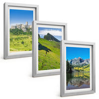 BILDER SET 3er Set - 20x30 cm Silberner Rahmen - Grüne Hügel mit einer Burg - Silberfarben, Kunststoff (20/30cm) - TULUP