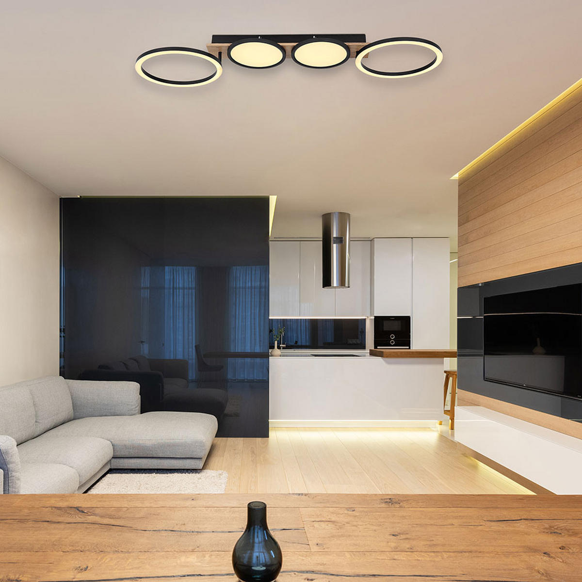 LED DECKENLEUCHTE Holzoptik Braun - Braun, Metall (108.5/30/11cm) - Globo Lighting