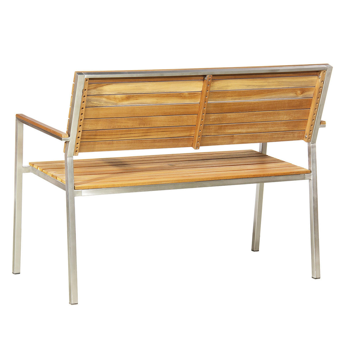 GARTENBANK - Teak massiv / Edelstahl - Silberfarben/Braun, Holz/Metall (114/86/55cm) - home24