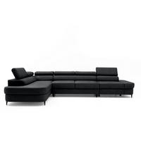 ECKSOFA PRIAM MAXI L-Form Links mit Schlaffunktion 125x195 Velours Anthrazit - Anthrazit/Schwarz, Holz/Textil (203/350cm) - Muffo