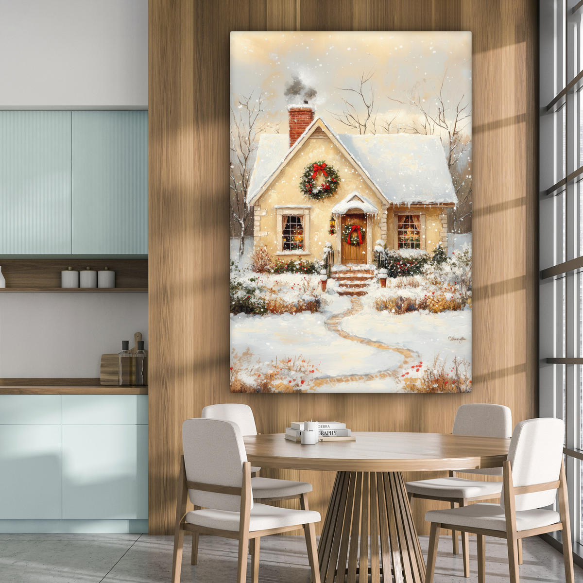 OBRAZ NA PLÁTNĚ Vánoce - Domov - Zima - Sníh 90x140 cm - krémová, textil (90/140cm) - MuchoWow