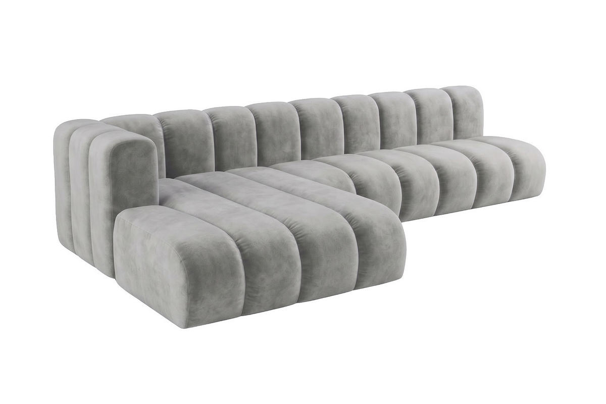 ECKSOFA Modulares In L-Form, Velvet-Stoff Riviera, Grau, Links, GRAND 295 cm - Grau, Holz (295/179cm) - Kaiser Möbel