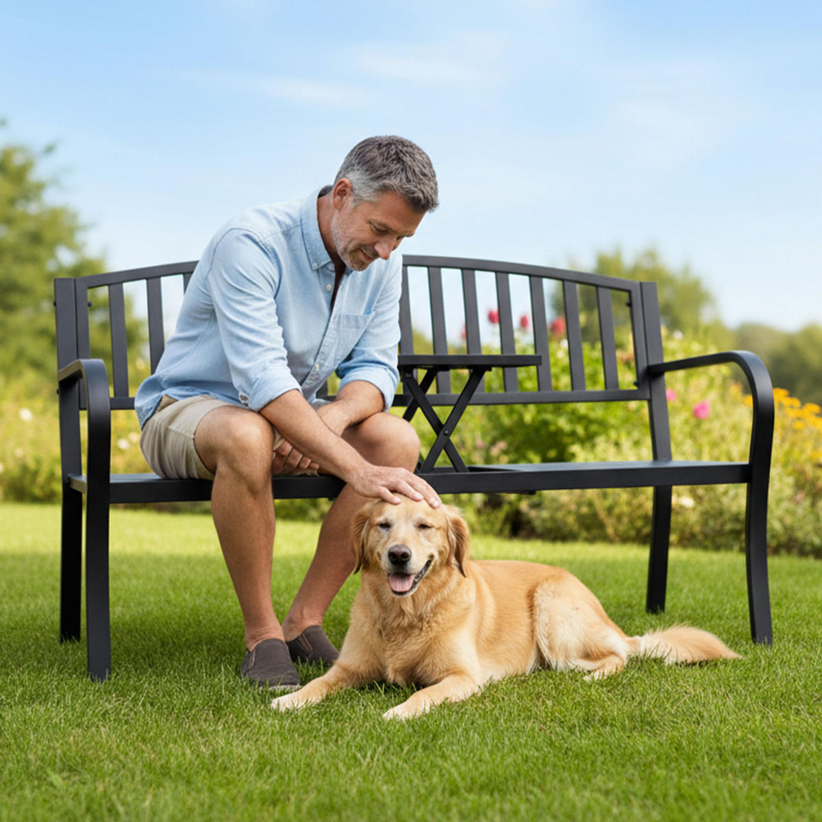 GARTENBANK DUO Schwarz 135 x 82,5 x 57 cm - Schwarz, Metall (135/82.5/57cm) - Akord