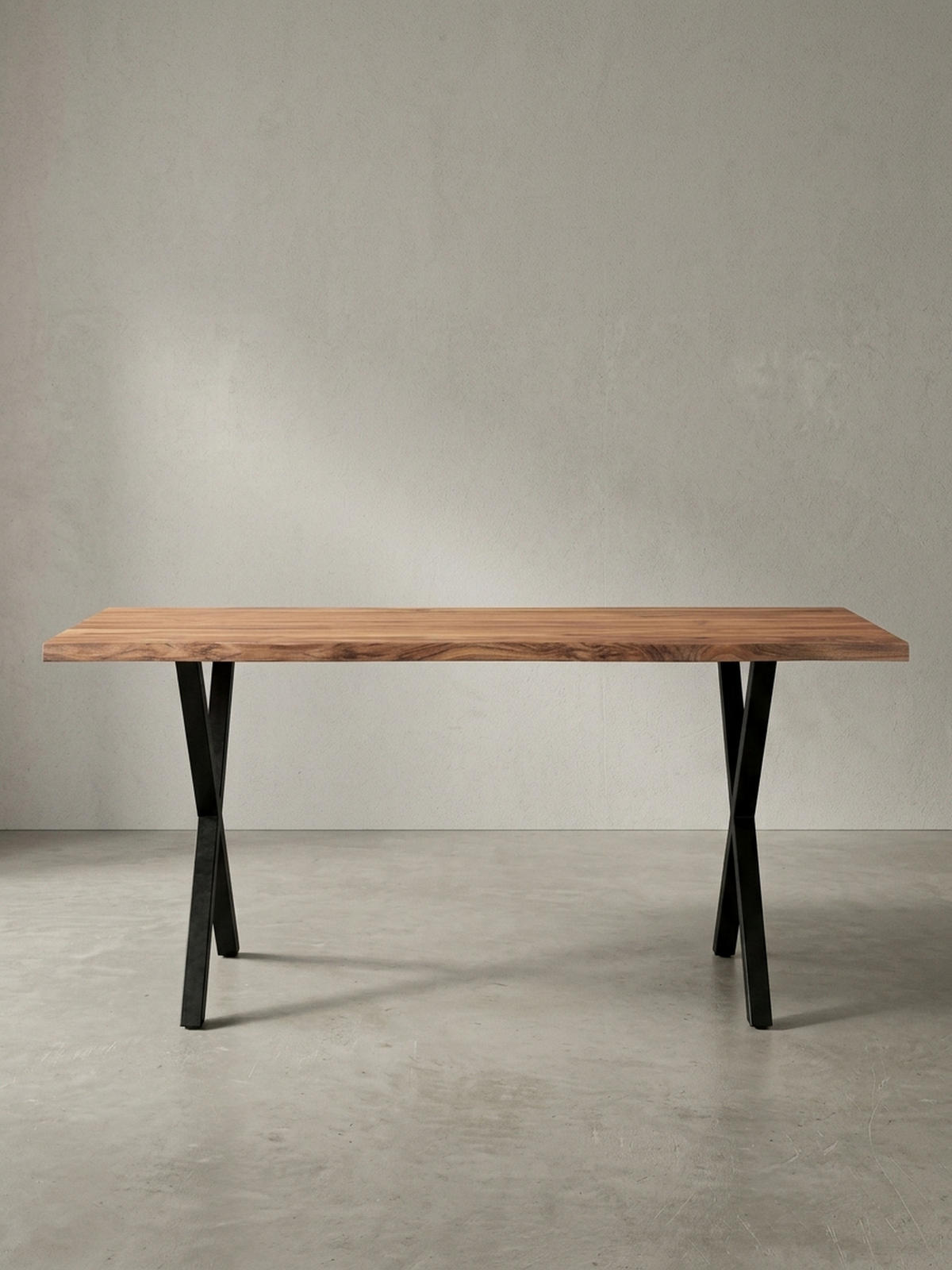 SCHREIBTISCH Massivholz X-Gestell Baumkante Handgefertigt KRETA, Goldbraun-Schwarz 160x80x76 cm - Schwarz/Braun, Holz/Metall (80/160/76cm) - KADIMA DESIGN