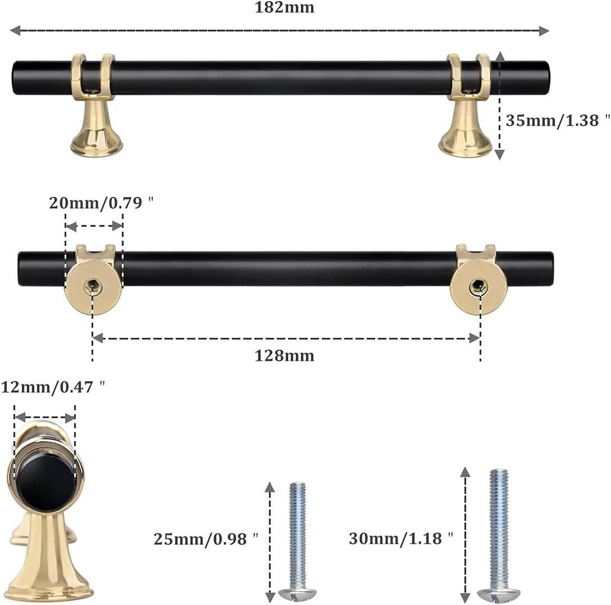 MÖBELGRIFF 6er-Set 128 mm Zinklegierung - Schwarz, Metall (1.2/3.5/18.2cm)