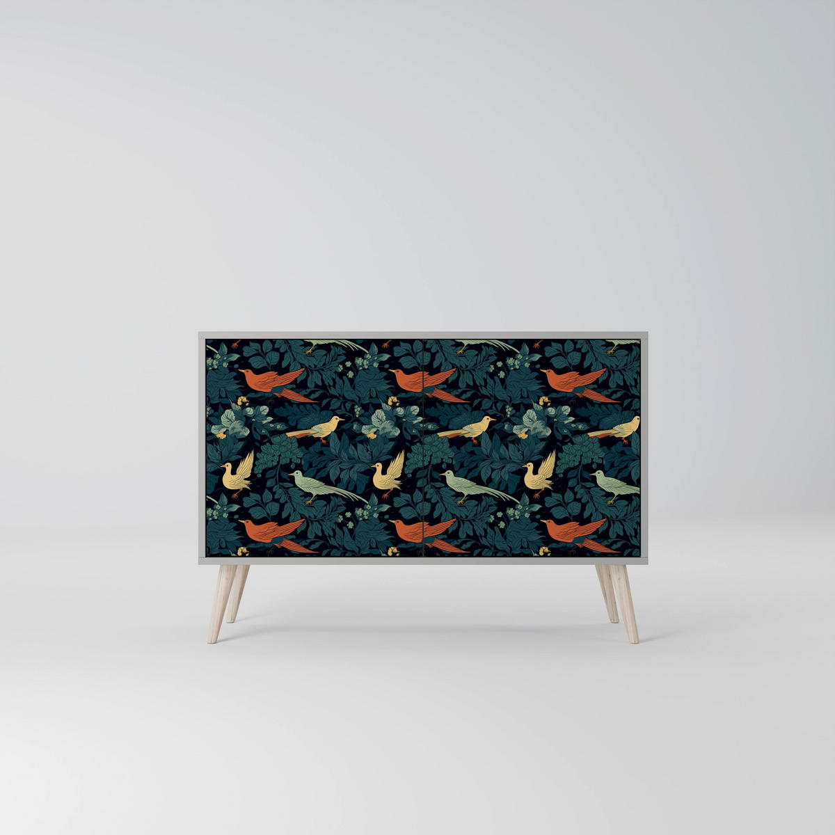 SIDEBOARD FOWL ORNAMENT, Eicheneffekt, 111x42x77,5 cm, 2 Türen - Eichefarben/Buchefarben, Holzwerkstoff/Buchenholz (111/77.5/42cm) - SpaceRebels