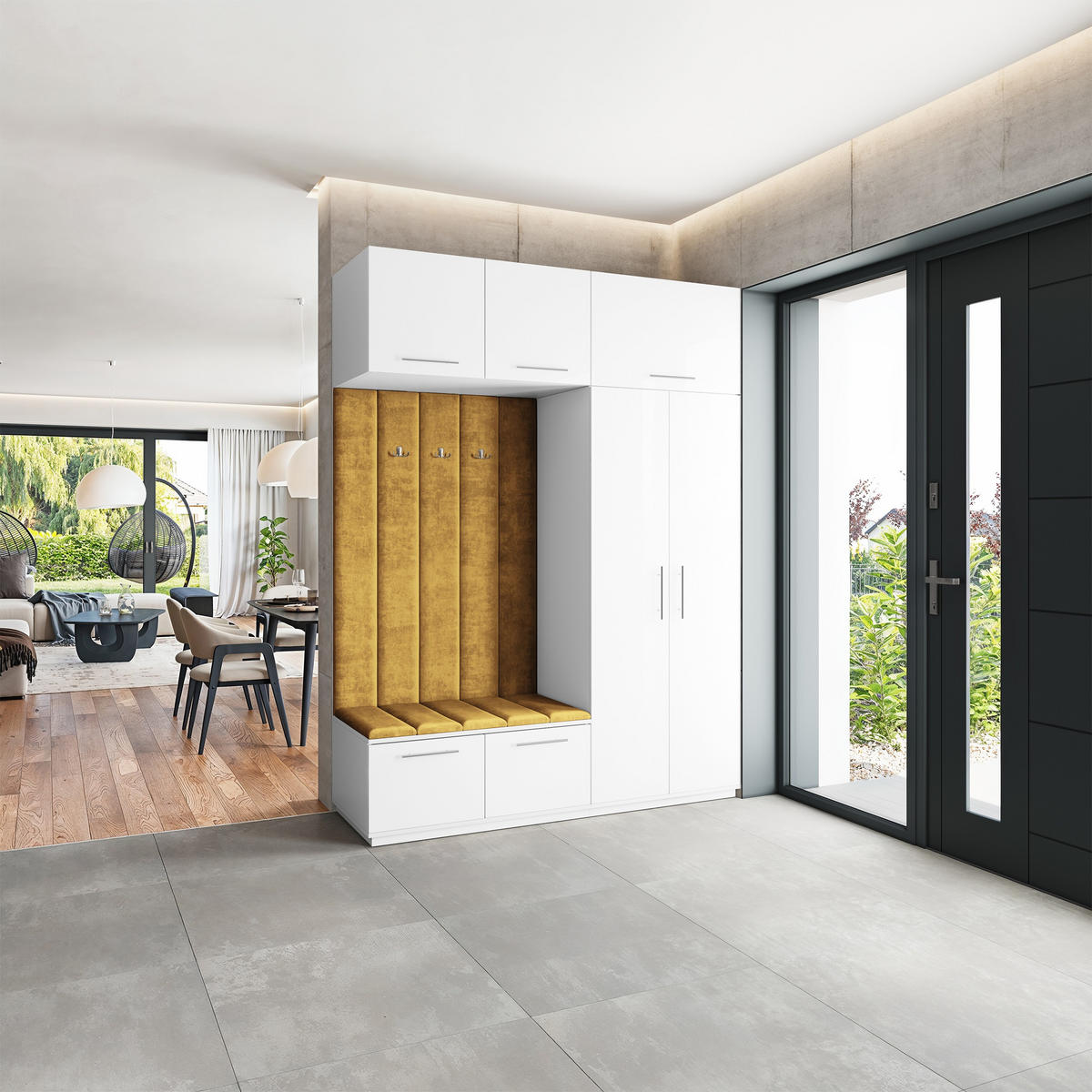 GARDEROBENSCHRANK REMA 180/240/60 cm Modern Garderobe-Set Weiß - Gelb/Weiß, Holzwerkstoff (180/240/60cm) - MASSENO