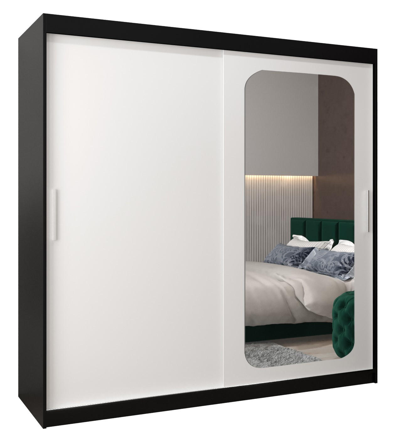 SCHWEBETÜRENSCHRANK 200/200/62 2-türig - Silberfarben/Schwarz, Holz/Kunststoff (200/200/62cm) - Abiks Möbel
